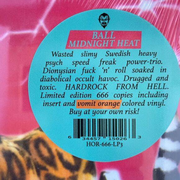 Ball – Midnight Heat – Vomit Orange Vinyl, Ltd Ed of 666, Horny Records, 2023 - Picture 2 of 3